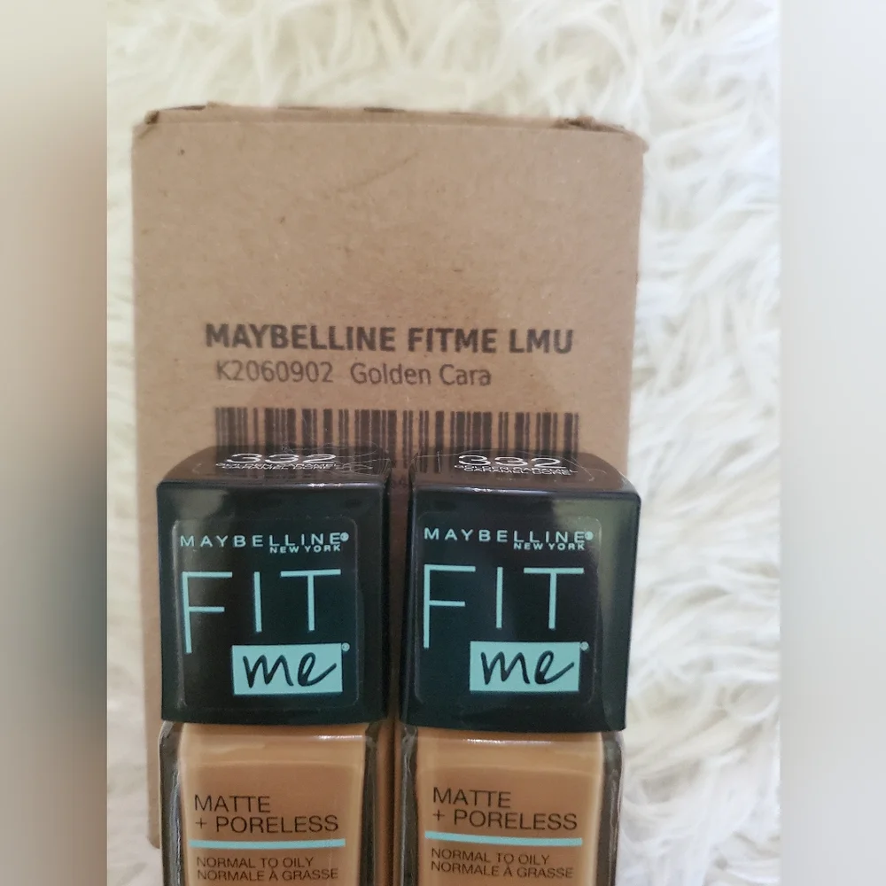 2 PACK Maybelline Fit Me Foundation Matte + Poreless Shade 332 Golden Caramel